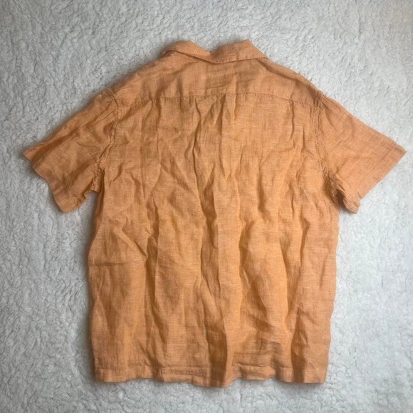 NWT‎ C&C California men's Orange 100% linen short sleeve button up beach summer - Picture 5 of 7